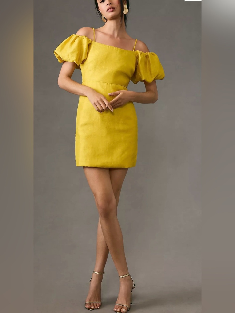 Anthropologie LET ME BE Slim Off The Shoulder Puff Sleeve Mini Dress size S - Picture 1 of 6
